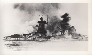 Wwii Photo German Kriegsmarine Pocket Battleship Graf Spee Burning 1