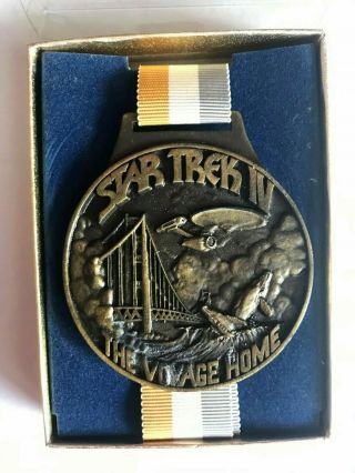 Star Trek Iv The Voyage Home Bronze Medallion Serial Number 1385 W/ribbon 1986
