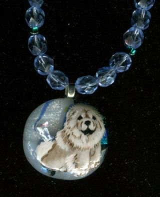 Hand Painted Chow On Dichroic And Glass Necklace By Useableart