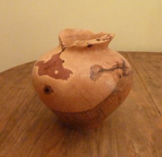 Red Maple Burl Turned Wood Vase Signed By Artist Phil ? 5 1/2 Inches Tall
