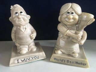 Two Vintage Russ Berrie Figurines - ‘i Wuv You’ And ‘world’s Best Mother’
