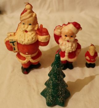 Vintage Christmas Wax Candles Set 4 Santas Tree Gurley Tavern Socony Vacuum Oil