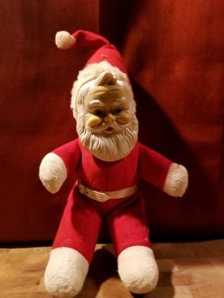Vintage Santa Claus Rubber Face,  Plush Body,  12” Tall,  Unmarked.