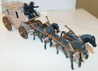 Old Payton Plastic Figures 1960s,  Western Stage Coach W/4 Horse Team & Drivers