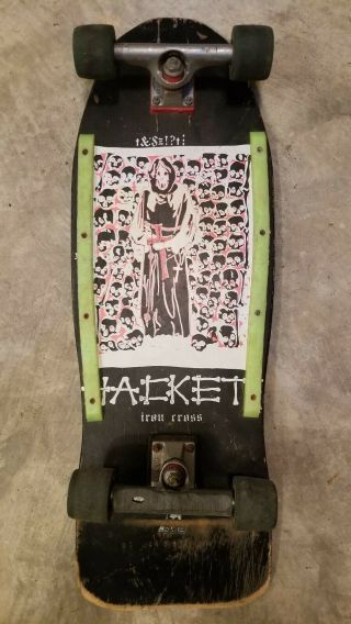 Dave Hackett Iron Cross Skull Skateboard - Vintage 1986 Full Board