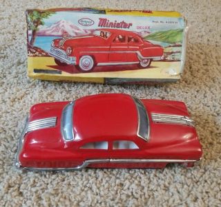 Vintage 1950s Red Pontiac Nos Minister Delux Toy Friction Toy Car W/box