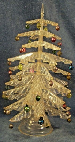 Vintage Christmas Crystal Pine Tree Decoration - Glass Ornaments 12 " Tall Iob