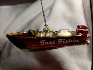 Just Fishin Fishing Bass Boat Christmas Tree Ornament Cf Tag