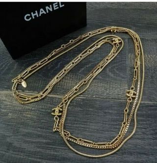 Chanel Gold Plated Cc Logos Charm Vintage Triple Chain Necklace