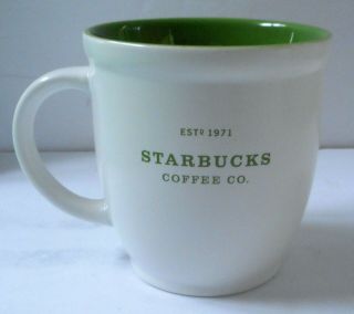 Starbucks Barista Coffee Tea Mug Cup White Green Letters 2007 Est 1971 18 Oz