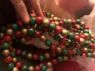 Wooden Christmas Beads For Christmas Tree 9 Feet Long Red Green Gold
