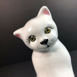 Cat Figurine With Fish Bowl,  White Painted Face