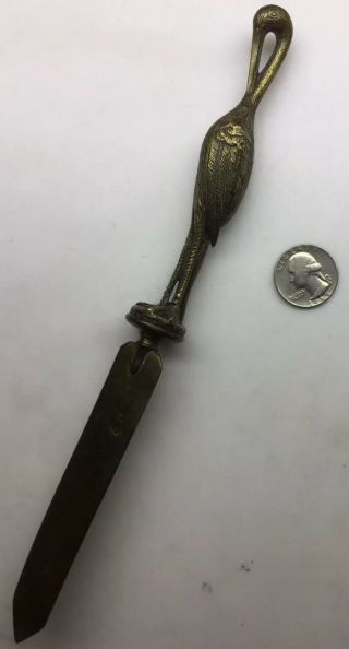 Vintage Heavy Bronze? Metal Letter Opener - Stork For Handle
