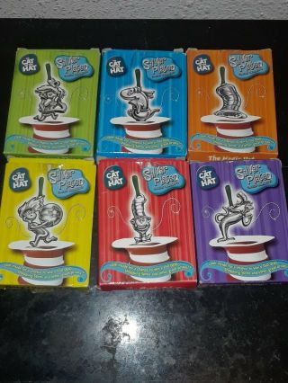 Dr Suess Cat In The Hat Silver Plated 2003 Christmas Ornaments Full Set Of 6