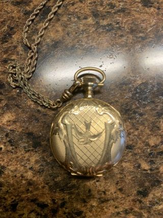 Rare Solid 14k Gold Womens Hunters Elgin Necklace Pocket Watch 1891
