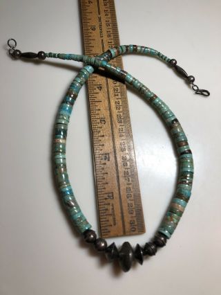 Vintage Barber Dime Bench Graduated Bead Turquoise Slice Nugget Necklace Native