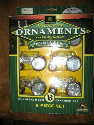 Set Of 6 John Deere Model B Decorative Christmas Ornaments W/ Box