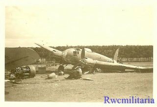 Best Luftwaffe He - 111 Bomber (g1,  C?) W/ Collapsed Landing Gear On Airfield