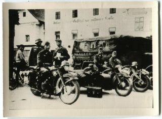 German Wwii Small Size Photo: Wehrmacht Soldiers On Motorcycles,  Agfa Paper