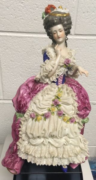 Vintage Dresden Lace Marked Porcelain Lady Figurine