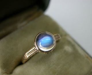 Antique Art Deco Blue Rainbow Moonstone 18k Gold Filigree Engagement Ring