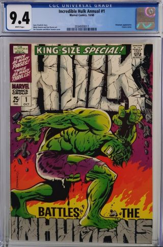 Incredible Hulk Annual 1 Cgc 9.  4 White Pages Classic Steranko Cover Mac