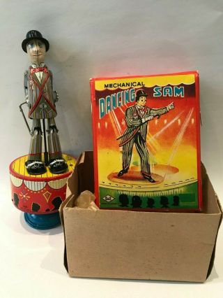 Vintage Tin Mechanical Dancing Sam Wind Up Toy,  S & E Made In Japan