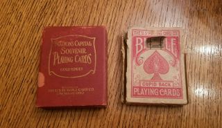 2 Decks - Vtg Bicycle No.  808 Playing Cards Cupid Back Tax Stamp & Nations Capital