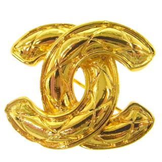 Authentic Chanel Vintage Cc Logos Brooch Pin Corsage Gold - Tone Ak19481