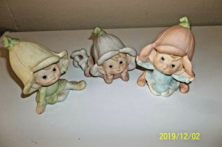 Vintage Homco Set Of 3 Pixie Elves/ Elf 5615 Porcelain Figurines