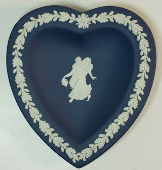 Wedgwood Dark Blue Jasperware Heart - Shaped Trinket Dish Or Pin Tray 4 "