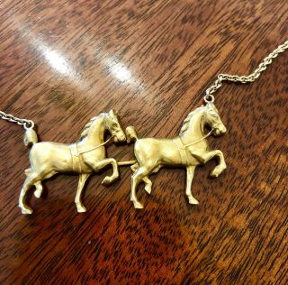 18k Solid Gold Antique Victorian/edwardian Double Horse Horses Necklace Pendant