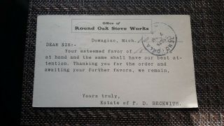 1902 Dowagiac Michigan Advertising Postcard Round Oak Stove