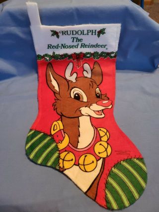 Vintage Rudolph The Red Nosed Reindeer Christmas Stocking Felt Robert L May