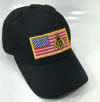 Mason,  Freemason Cap,  Usa Flag With Mason Patch Cap Black Color