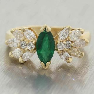 1970s Vintage Estate 14k Yellow Gold Emerald Diamond.  65ctw Cocktail Ring