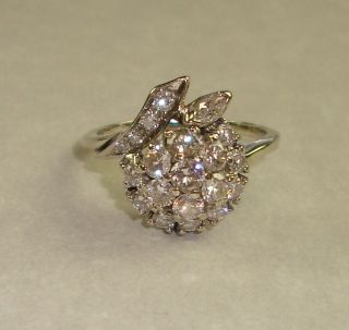 Antique Vintage 14k White Gold 1.  00 Ctw Diamond Ladies Ring,  Size 7