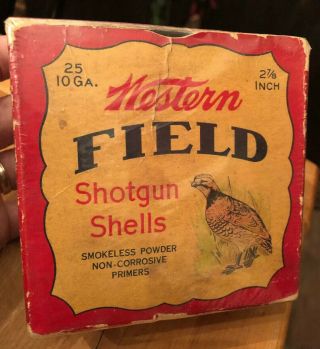 Antique Western Field 10 Gauge 2 - Piece Empty Shotgun Shell Box Quail 25 Count