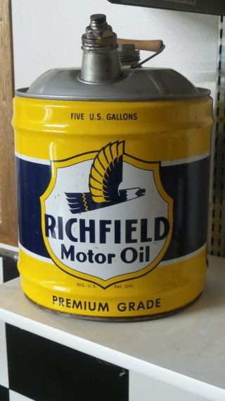Vintage Richfield 5 Gallon Oil Can Gas Station Advertising Sign