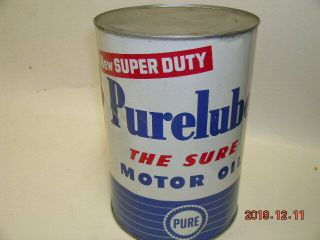 Purelube Five 5 Quart The Sure Motor Oil Can Pure Oil Company