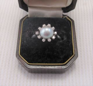 A Fabulous Vintage Pearl & Diamond Ring Set In 14ct White Gold