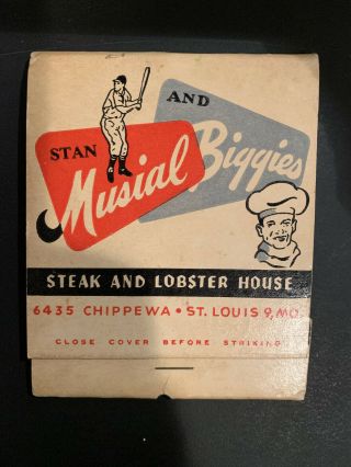 Vintage Stan Musial & Biggies Matchbook Cover Steak House & Lounge Complete