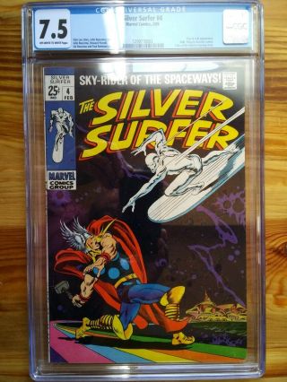 Silver Surfer 4 7.  5 Cgc Marvel Silver Age Comic Book.  Thor Vs Silver Surfer