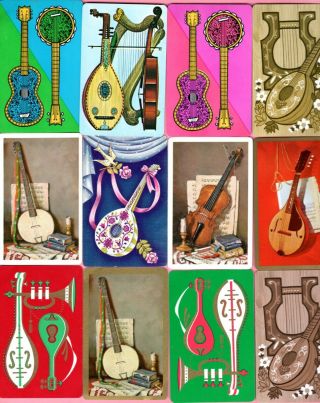 12 Single Swap Playing Cards Musical Instruments Guitar Banjo Harp Fiddle Violin