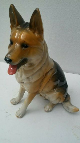 Vtg.  German Shepherd Ceramic Dog Figurine/statue 8.  5 " Sitting Male