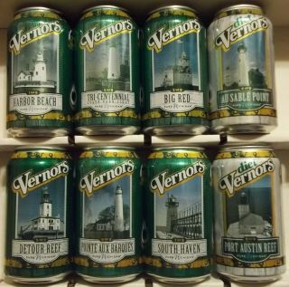 Set Of 8 2019 Michigan Lighthouse Vernors Ginger Ale Soda Pop Cans
