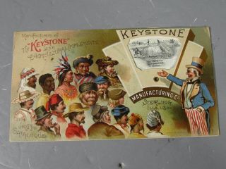 Mechanical Trade Card Keystone Mfg Co.  Uncle Sam Agricultural Implements