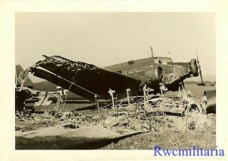 Org.  Photo: Us View Shot Up Luftwaffe Ju - 52 Transport Plane On Airfield (1)