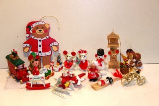 14 Vintage Kurt S.  Adler Wood Christmas Ornaments Santa Raindeer Teddy Bear Car