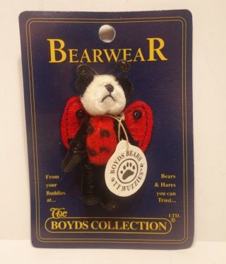 Boyds Bears Bearwear T.  F.  Wuzzies Bear.  Red & Black Lady Bug Pin